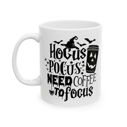 Hocus Pocus Need Coffee to Focus Mug | Funny Halloween Witch Coffee Cup | 11oz Ceramic Jack-o'-Lantern Mug