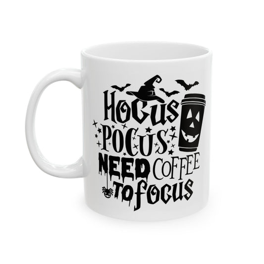 Hocus Pocus Need Coffee to Focus Mug | Funny Halloween Witch Coffee Cup | 11oz Ceramic Jack-o'-Lantern Mug