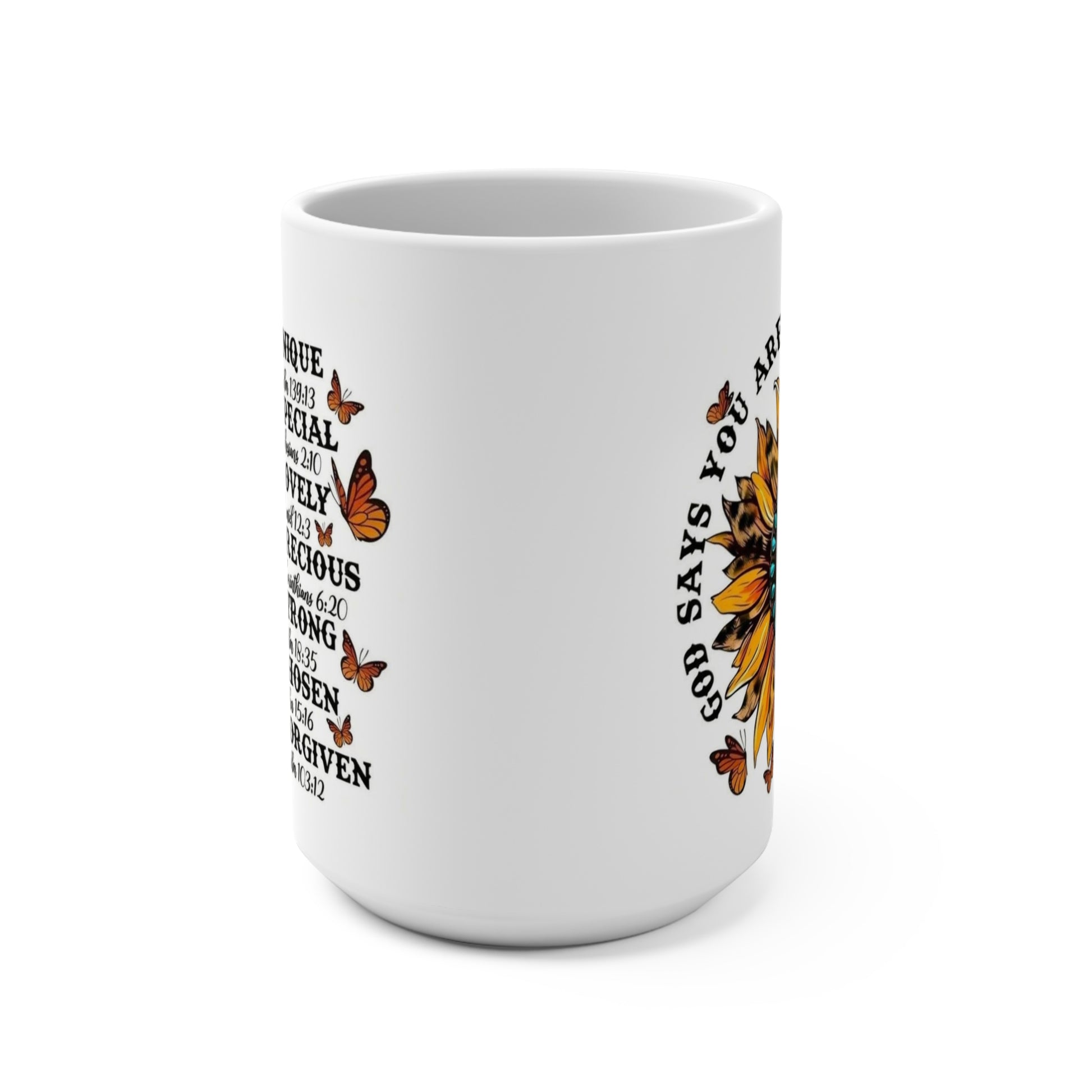 Inspirational Sunflower Bufferfly Religious Mug – 15oz Coffee Cup