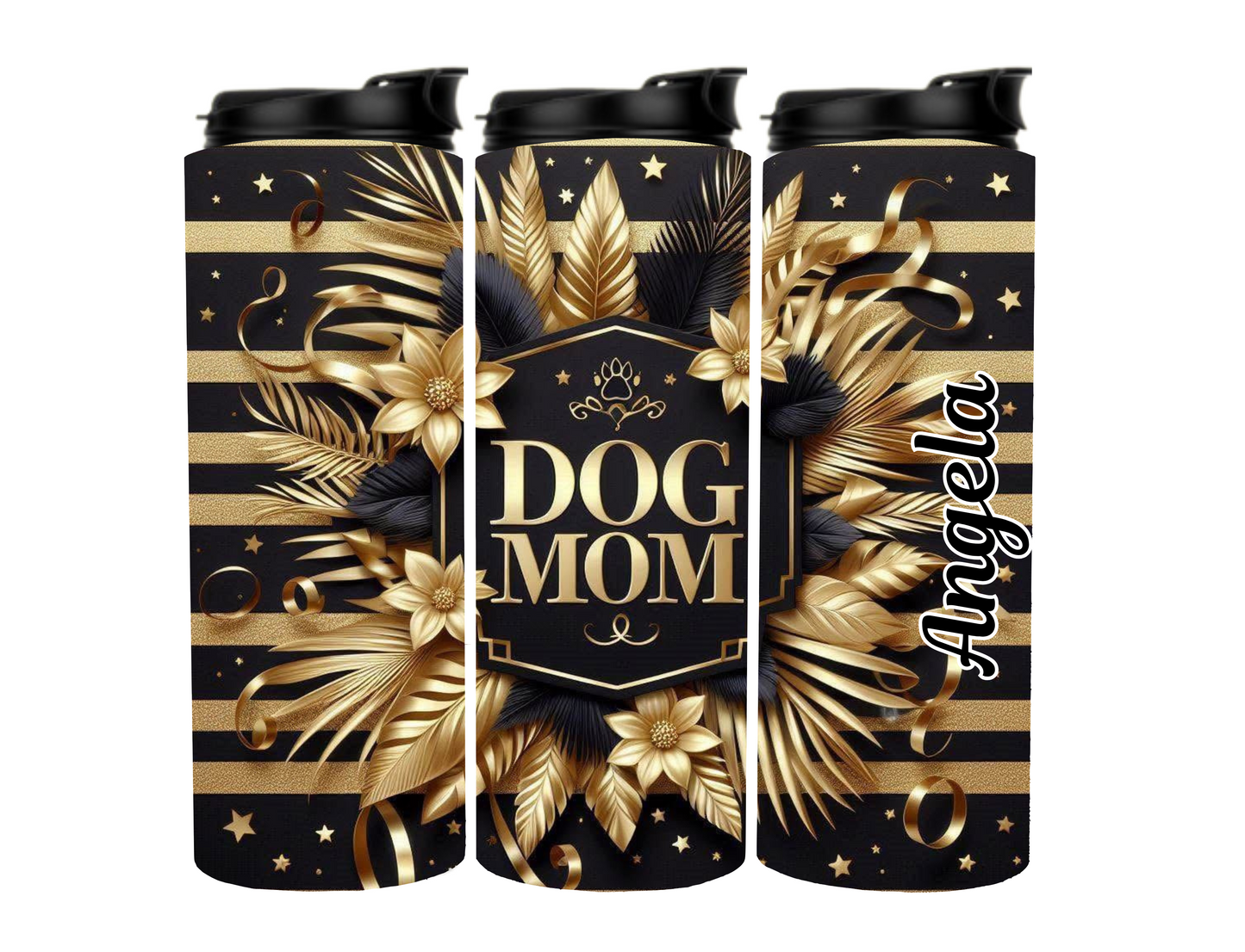 Dog Mom Custom Sports Tumbler Cup - 20 oz Stainless Steel Skinny Tumbler with Dual Opening ways for drinking, Built in Straw and Sipping option, Portable mug