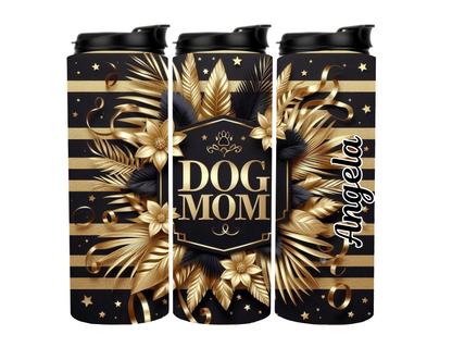 Dog Mom Custom Sports Tumbler Cup - 20 oz Stainless Steel Skinny Tumbler with Dual Opening ways for drinking, Built in Straw and Sipping option, Portable mug