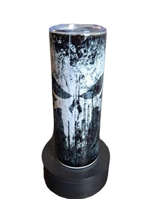 Punisher Skeleton Themed Tumbler Cup 20 oz Stainless Steel Skinny Tumbler with Lid and Straw Insulated Mug