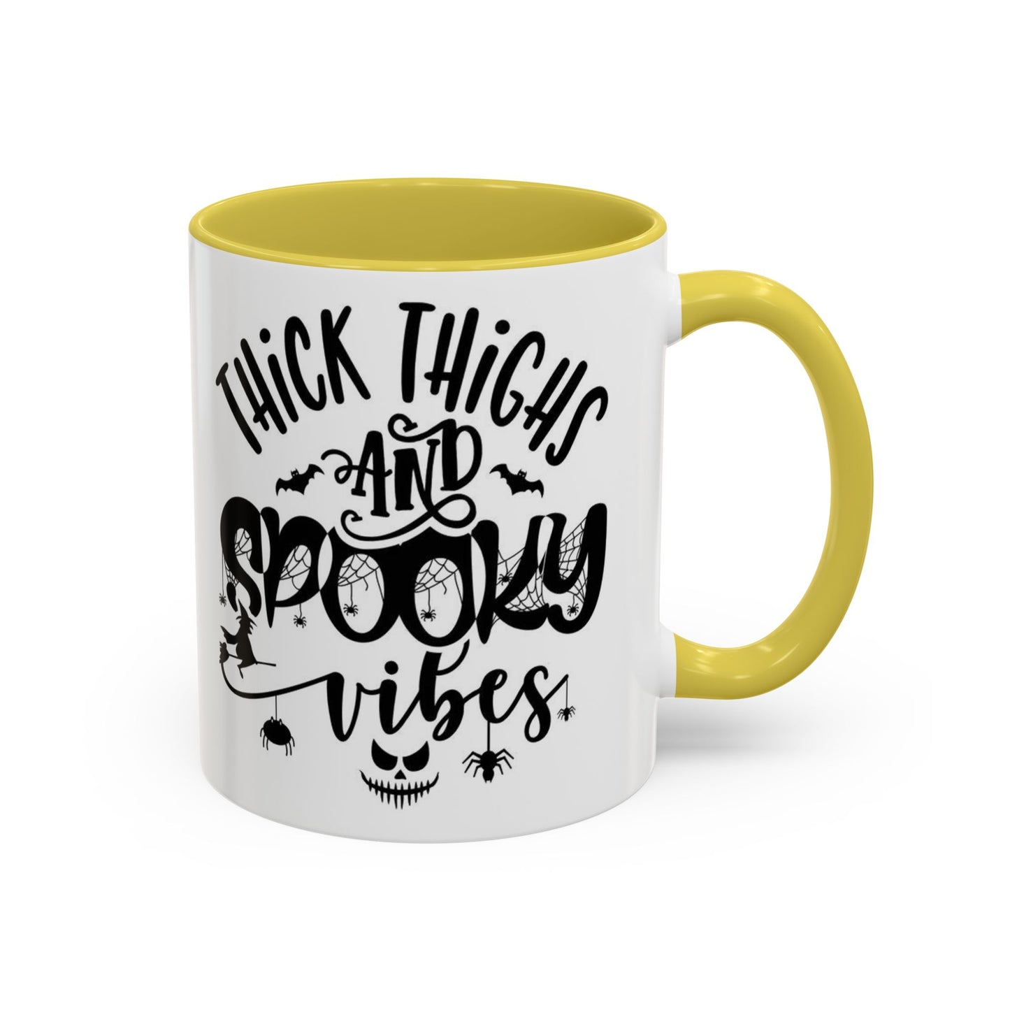 Thick Thighs and Spooky Vibes Color Accent 11 oz Coffee Mug, Halloween Gift Collection