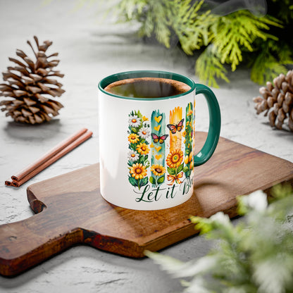 Let It Bee Coffee Mug - Colorful Ceramic Coffee Cup for Women - Floral Butterfly Design