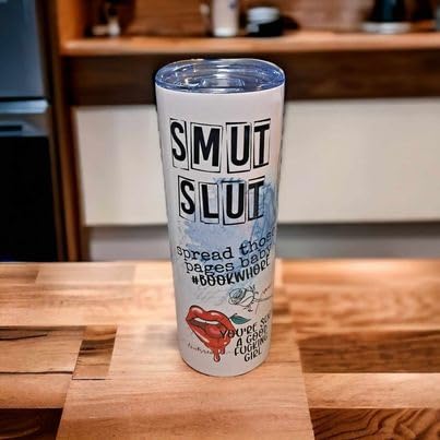 Personalized Smut Slut Book Reader 20 oz Coffee Stainless Steel Skinny Tumbler with Lid and Straw - Insulated Mug