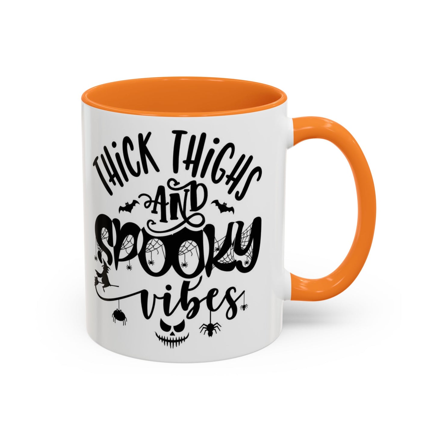Thick Thighs and Spooky Vibes Color Accent 11 oz Coffee Mug, Halloween Gift Collection