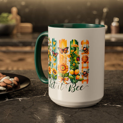 Let It Bee Coffee Mug - Colorful Ceramic Coffee Cup for Women - Floral Butterfly Design