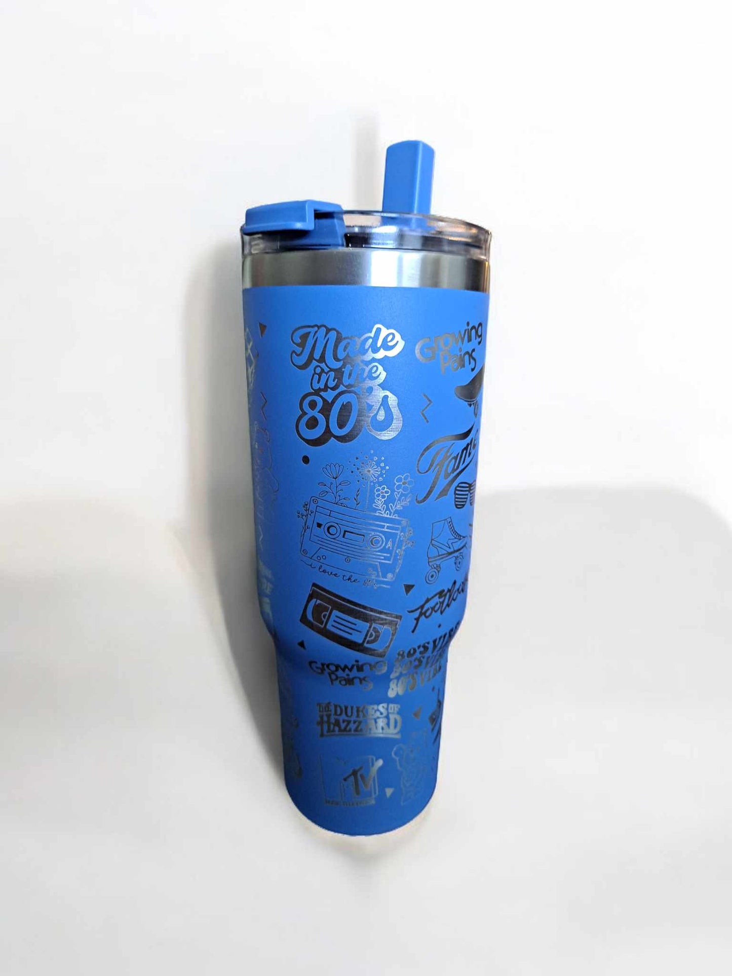 Custom Engraved I love the 80s Themed 32 oz Sports Tumbler with built in Straw and sipping port