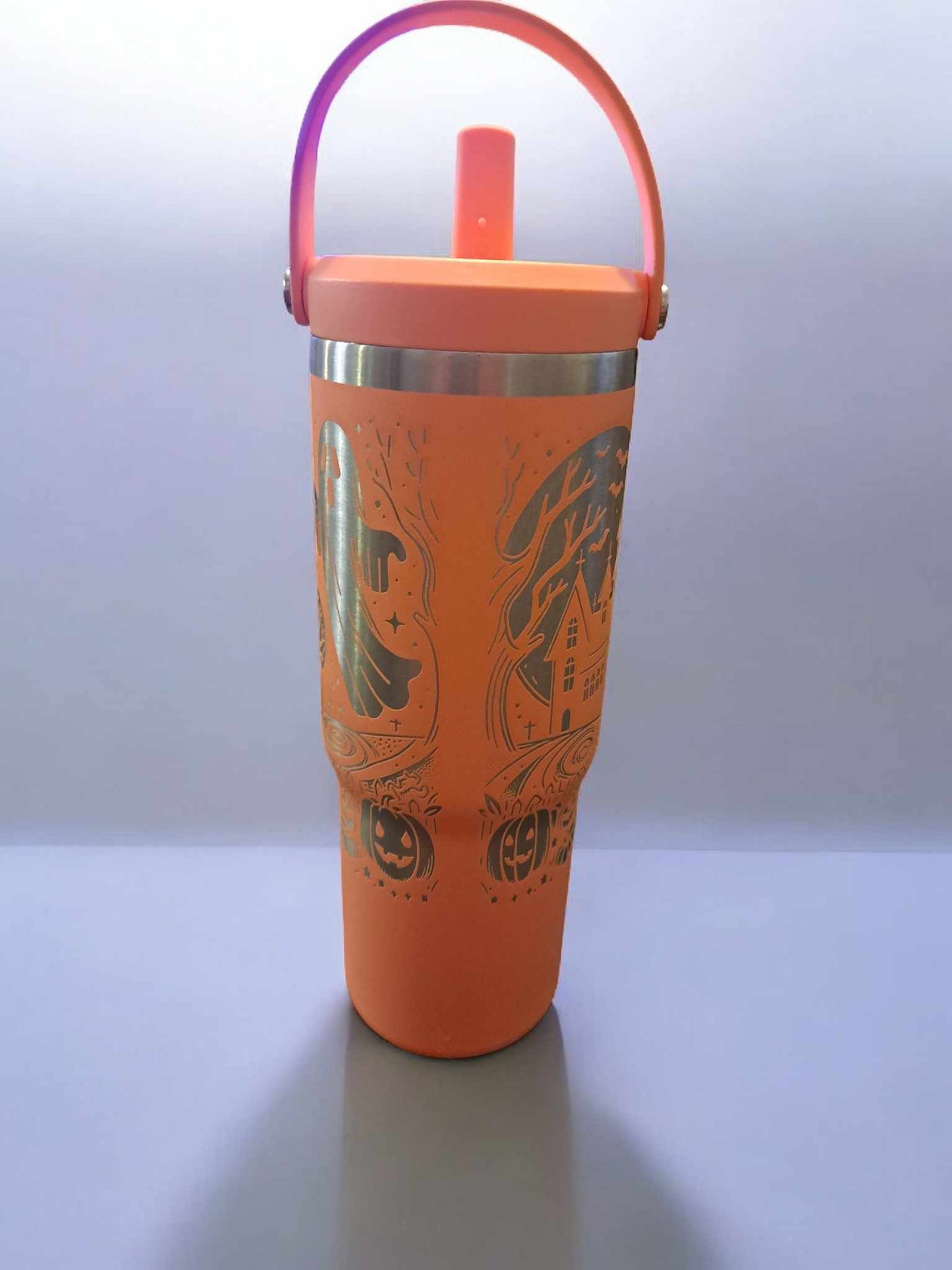 Custom Engraved Halloween Themed 32 Oz Tumbler Set with Handle and Straw, Comes with Coffee Lid Too