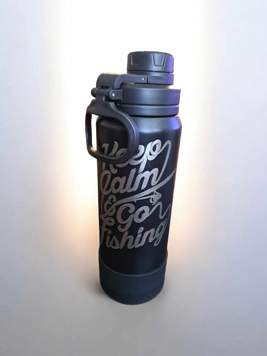 Custom Engraved Keep Calm and Go Fishing 26 oz Sports Bottle