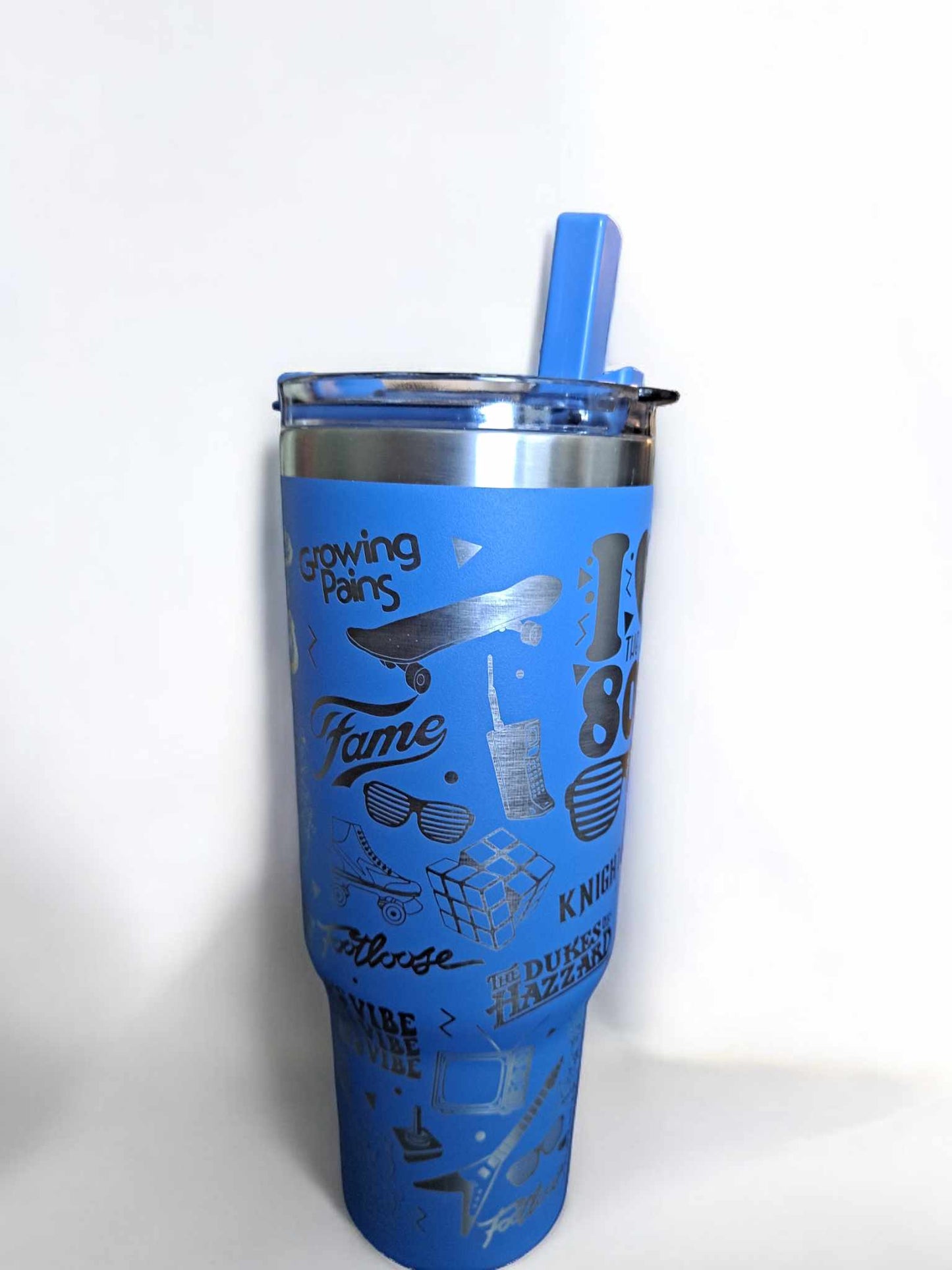 Custom Engraved I love the 80s Themed 32 oz Sports Tumbler with built in Straw and sipping port