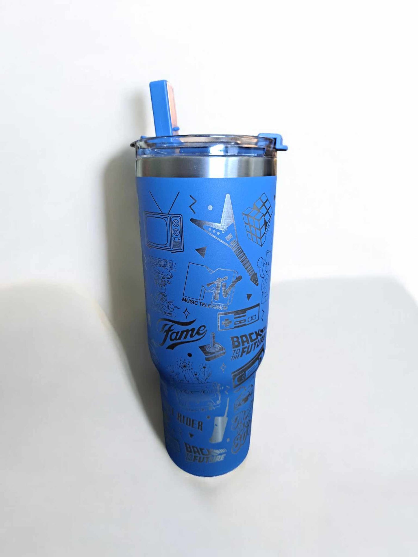 Custom Engraved I love the 80s Themed 32 oz Sports Tumbler with built in Straw and sipping port