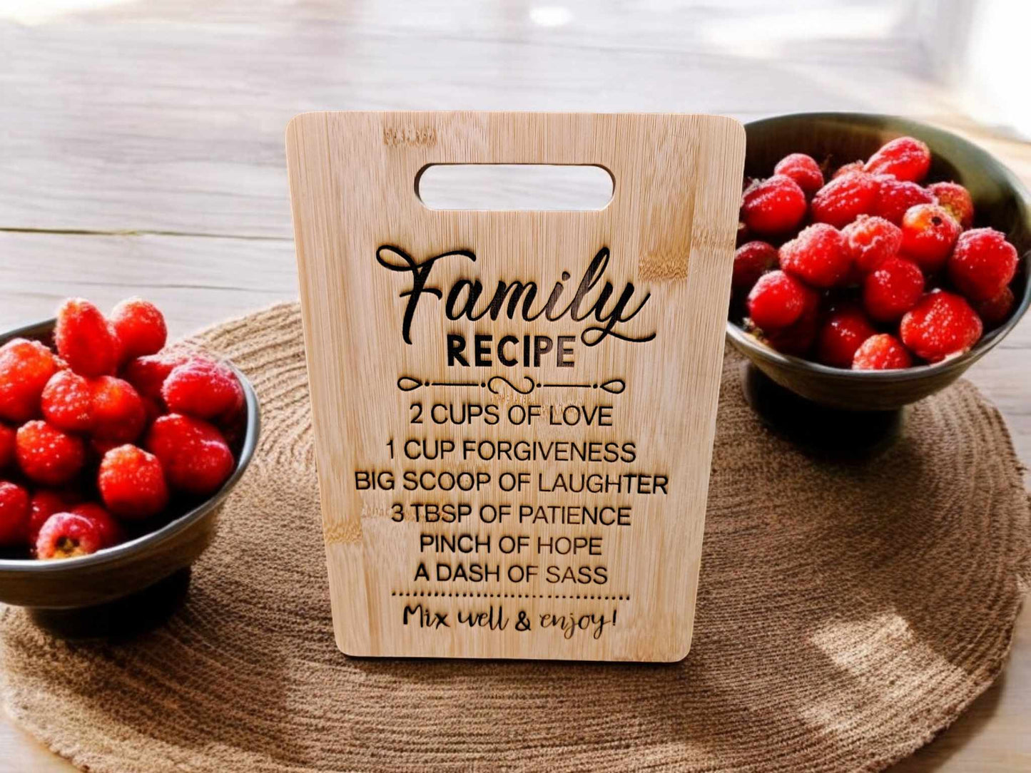 Laser Engraved Family Recipe Cutting Board Farmhouse Decor 11 x 8 inches