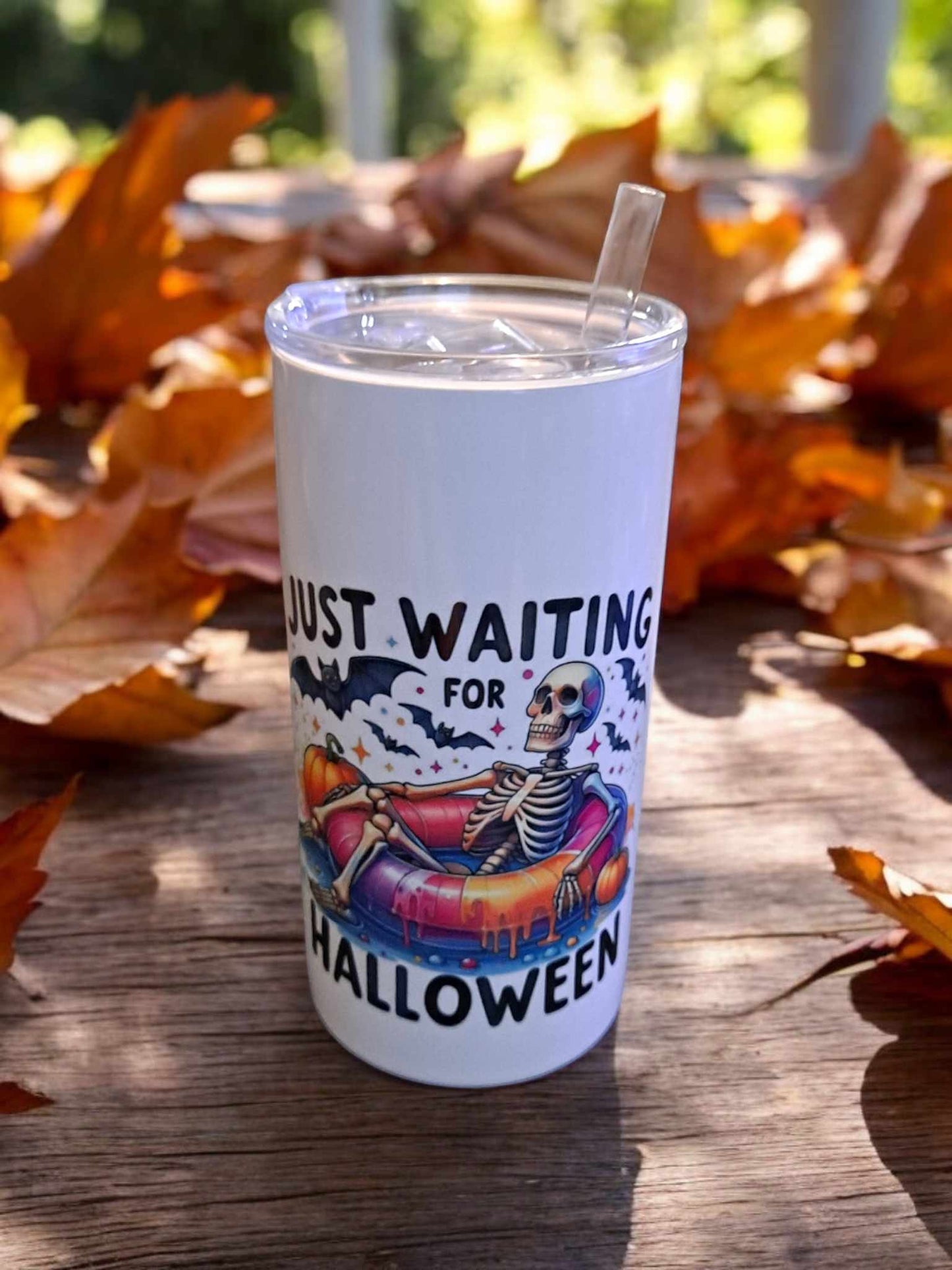 2 in 1 Just Waiting for Halloween 16 oz Tumbler with Lid and Straw and also a Can cooler