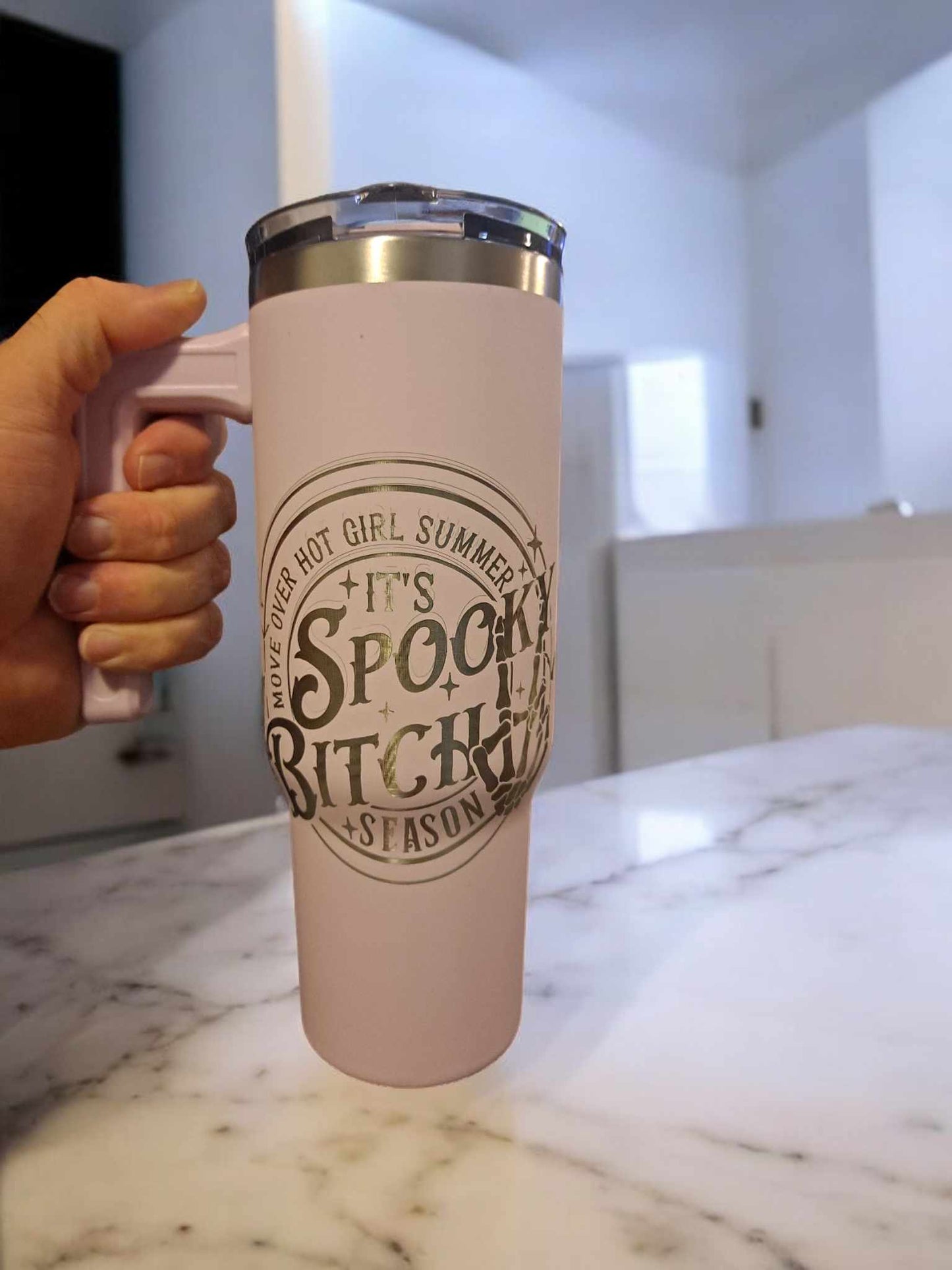 Custom Engraved Pink Move Over Hot Girl Summer Its Spooky Bitch Season 32 Oz Tumbler with Handle