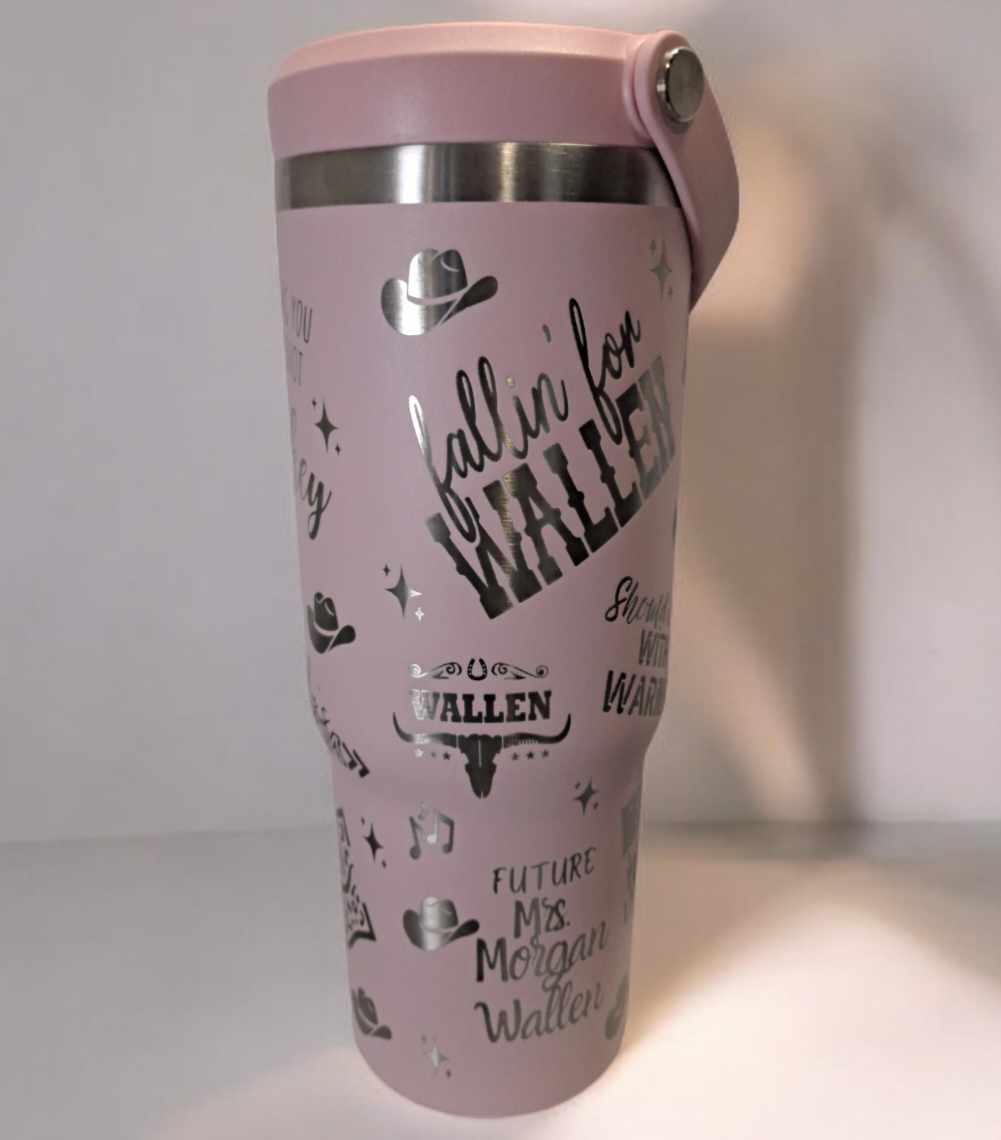 Laser Engraved This Girl Loves Wallen Themed 32 Oz Stainless Steel Sports Bottle with Handle