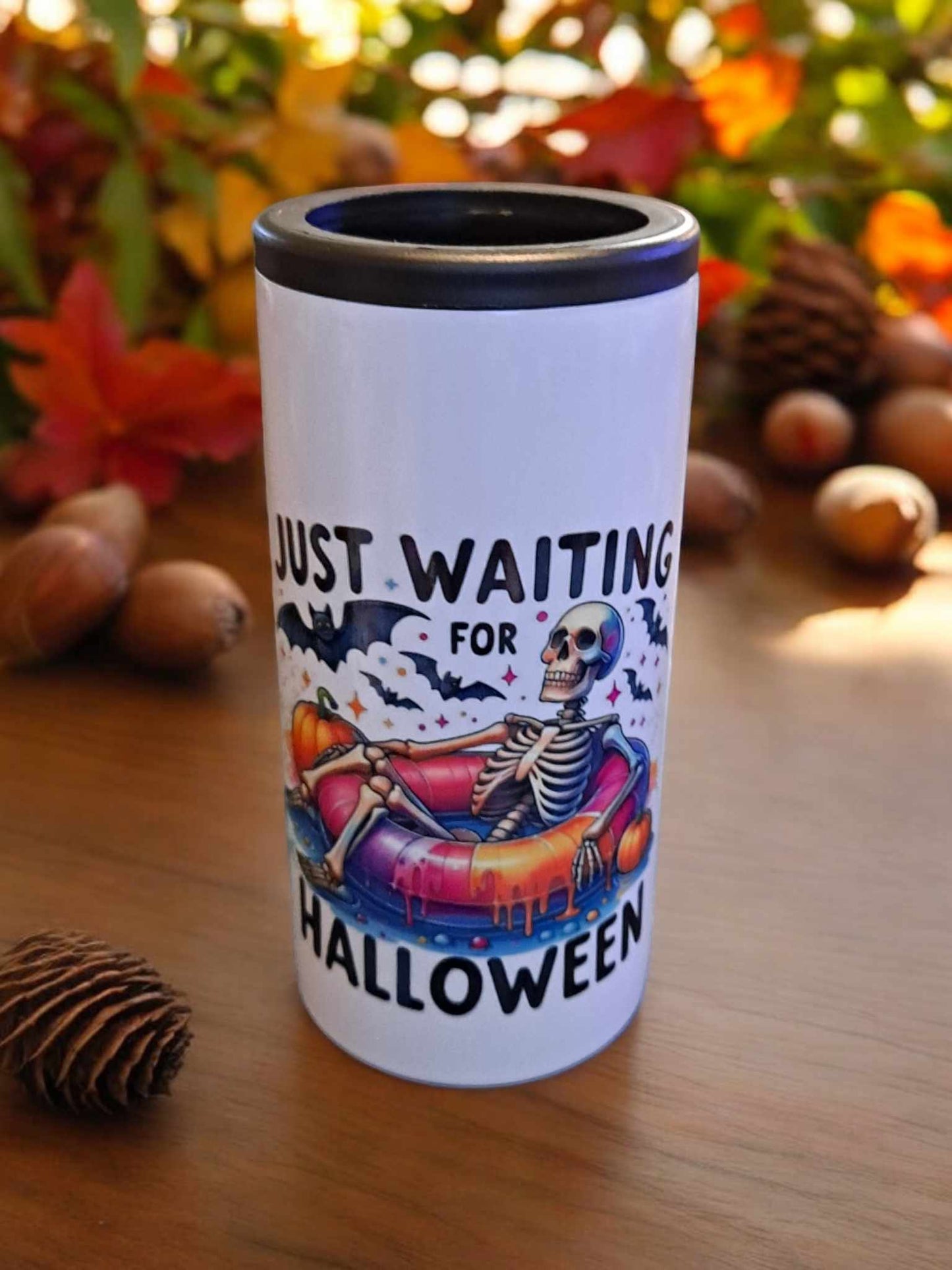 2 in 1 Just Waiting for Halloween 16 oz Tumbler with Lid and Straw and also a Can cooler