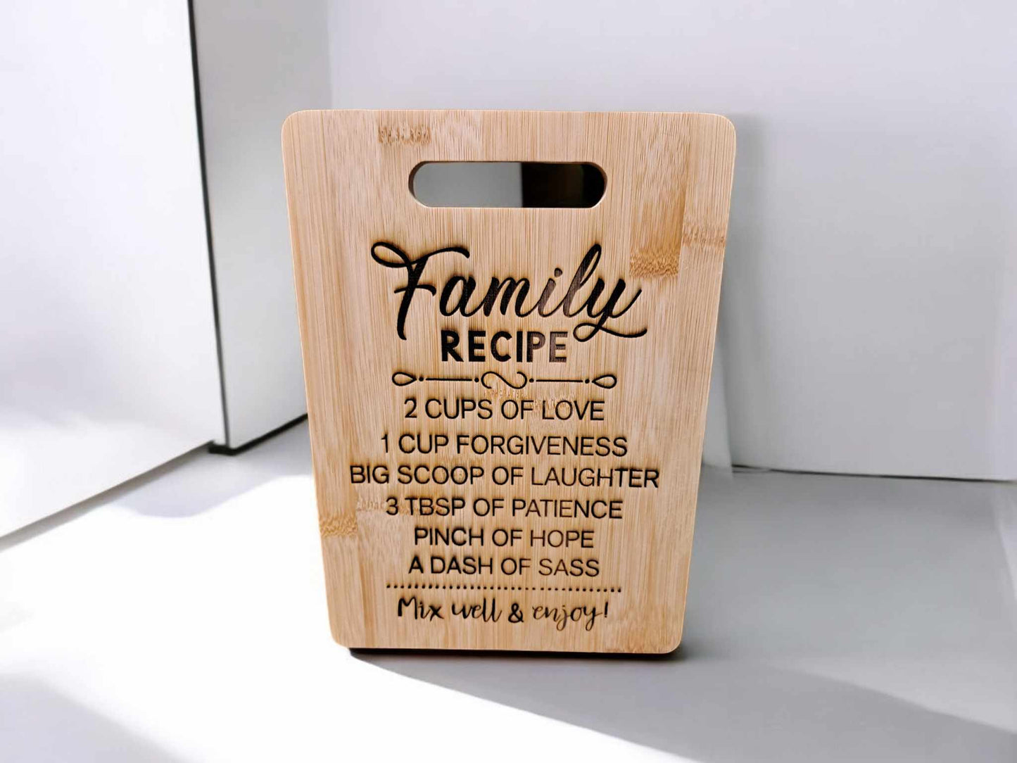 Laser Engraved Family Recipe Cutting Board Farmhouse Decor 11 x 8 inches