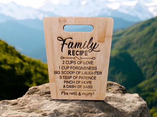 Laser Engraved Family Recipe Cutting Board Farmhouse Decor 11 x 8 inches