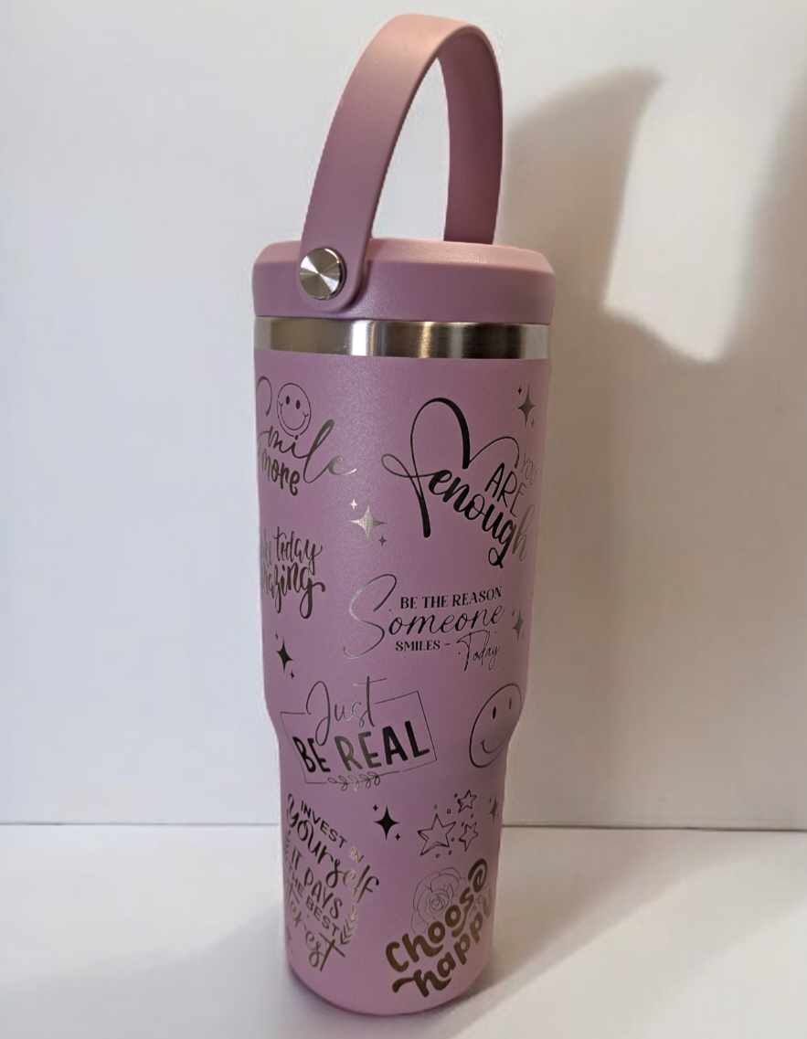 Laser Engraved Self Love Club Motivational Quotes Themed 32 Oz Stainless Steel Sports Bottle with Handle