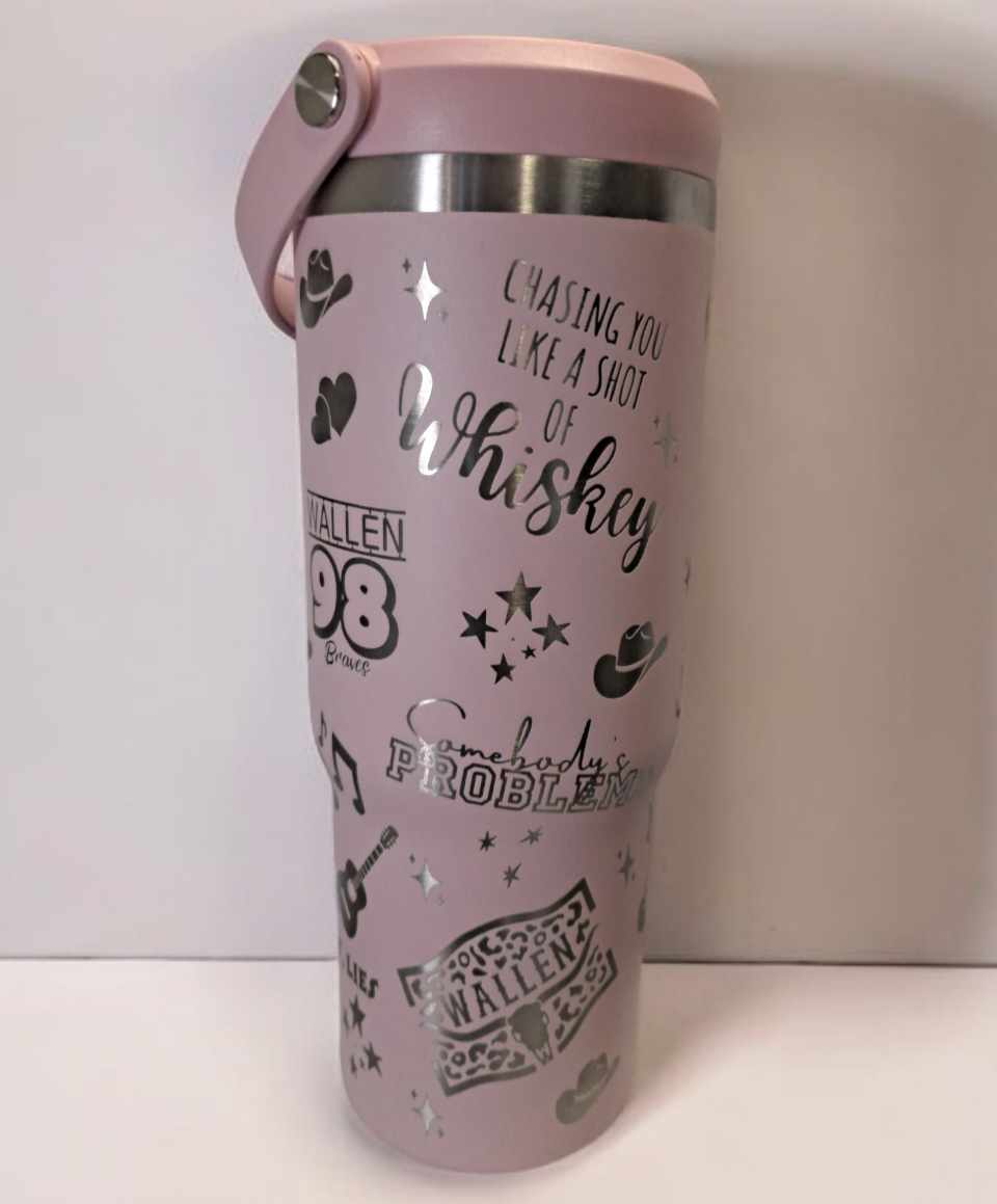 Laser Engraved This Girl Loves Wallen Themed 32 Oz Stainless Steel Sports Bottle with Handle