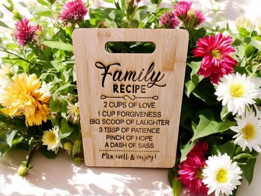 Laser Engraved Family Recipe Cutting Board Farmhouse Decor 11 x 8 inches