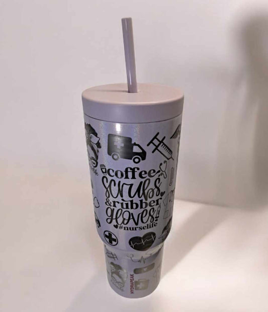 Laser Engraved Nursing Nurse Theme 32 oz Limited Edition Deluxe Sports Tumbler Set