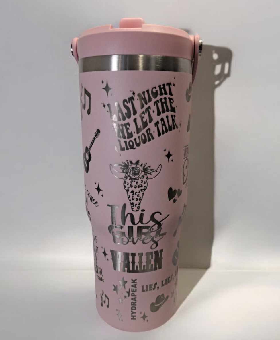 Laser Engraved This Girl Loves Wallen Themed 32 Oz Stainless Steel Sports Bottle with Handle