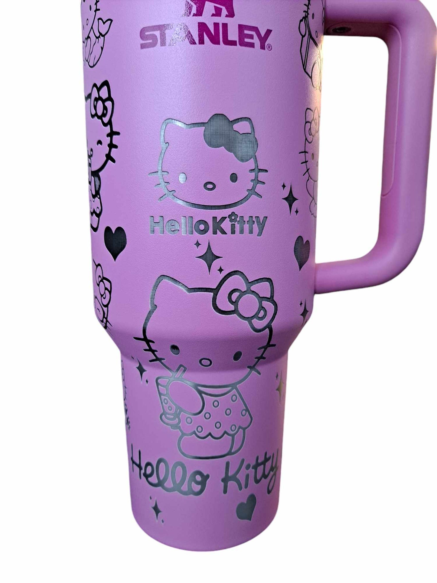 Laser Engraved Hello Kitty Peony Pink 40 oz Stanley Tumbler with Lid Topper and Straw Topper