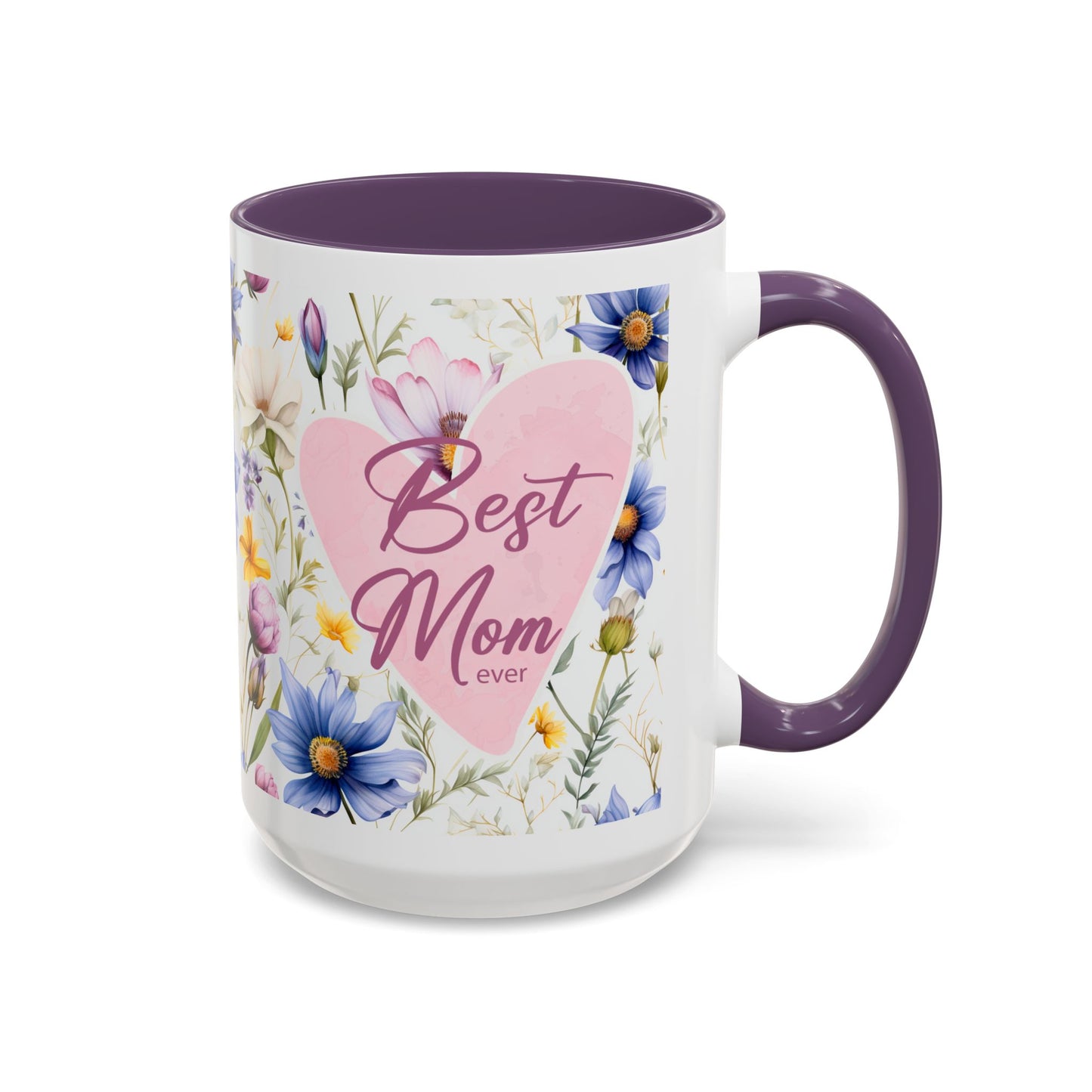 Floral Best Mom Ever Coffee Mug, Pink Accent Mug for Mother’s Day, Birthday Gift, Floral Kitchen Decor, Gift for Her