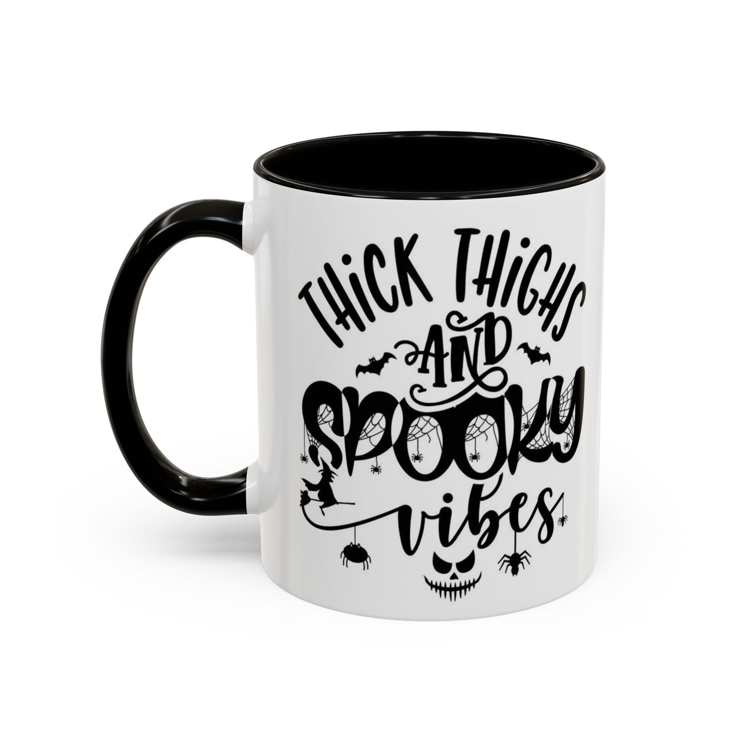 Thick Thighs and Spooky Vibes Color Accent 11 oz Coffee Mug, Halloween Gift Collection