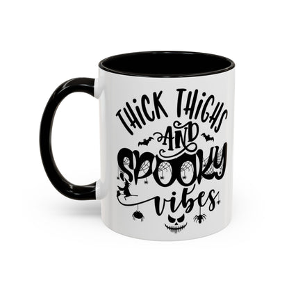 Thick Thighs and Spooky Vibes Color Accent 11 oz Coffee Mug, Halloween Gift Collection