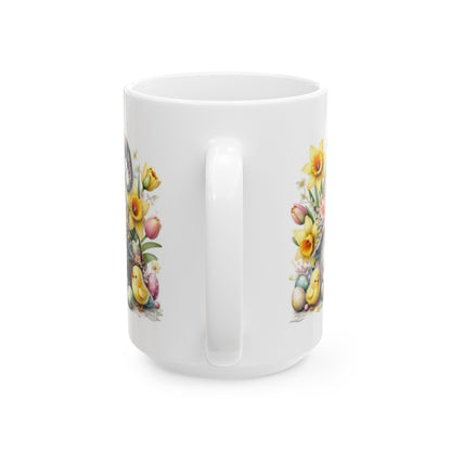 Easter Gnome Ceramic Coffee Mug, Easter Gift, Flower Mug, Cute Chick Design, Coffee Cup, Seasonal Decor