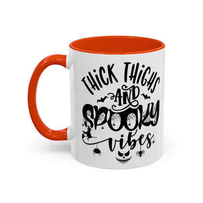 Thick Thighs and Spooky Vibes Color Accent 11 oz Coffee Mug, Halloween Gift Collection