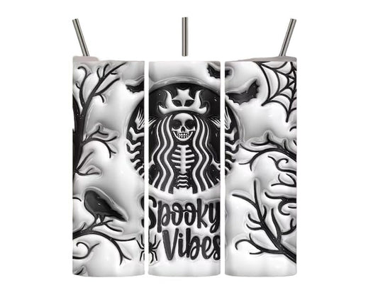 3D Inflated Puffy Spooky Vibes Coffee Halloween Themed 20 oz Skinny Tumblers With Lid and Straw