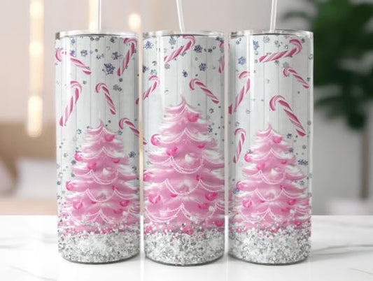 Pink Christmas Tree Tumbler 20 oz Stainless Steel Tumbler with Lid and Straw Cup Mug