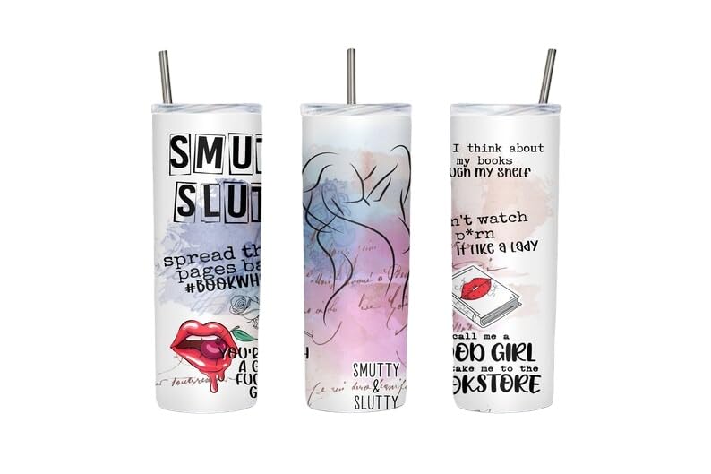 Personalized Smut Slut Book Reader 20 oz Coffee Stainless Steel Skinny Tumbler with Lid and Straw - Insulated Mug