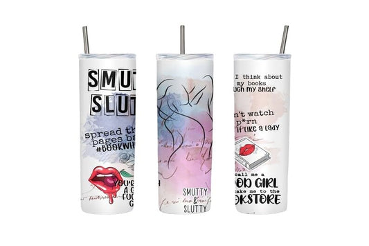 Personalized Smut Slut Book Reader 20 oz Coffee Stainless Steel Skinny Tumbler with Lid and Straw - Insulated Mug