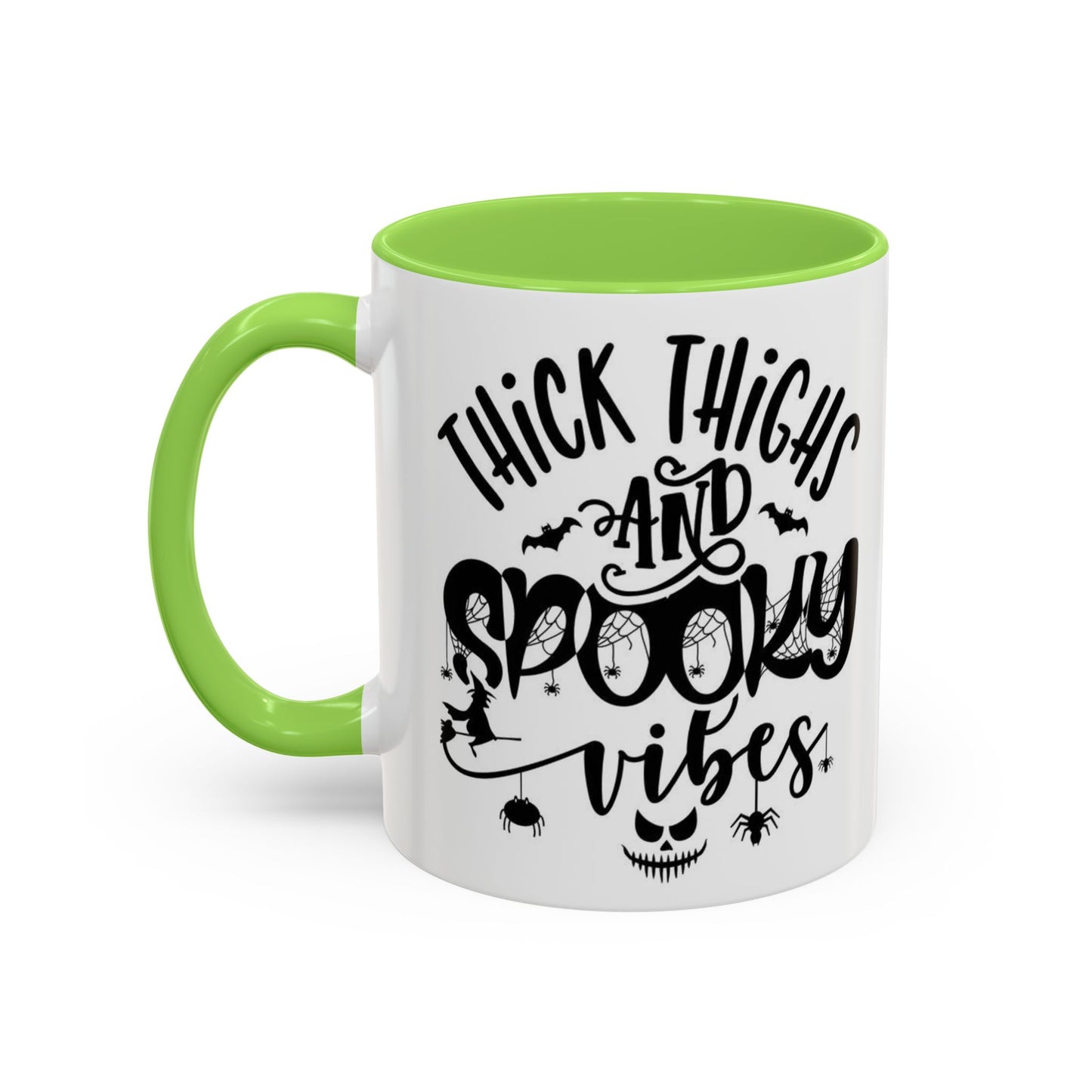 Thick Thighs and Spooky Vibes Color Accent 11 oz Coffee Mug, Halloween Gift Collection