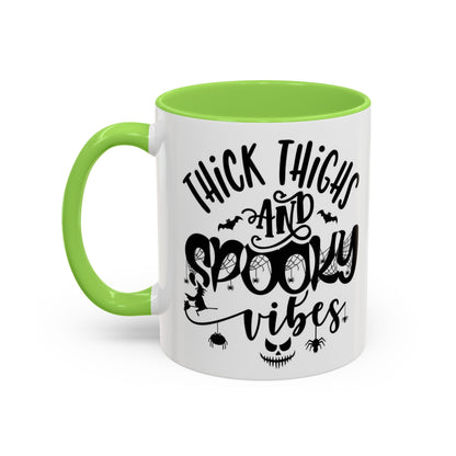 Thick Thighs and Spooky Vibes Color Accent 11 oz Coffee Mug, Halloween Gift Collection