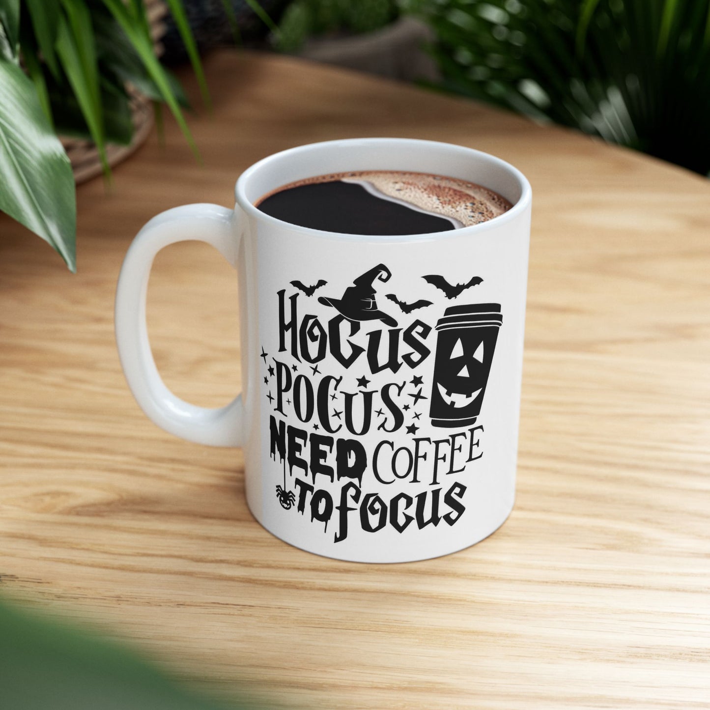 Hocus Pocus Need Coffee to Focus Mug | Funny Halloween Witch Coffee Cup | 11oz Ceramic Jack-o'-Lantern Mug