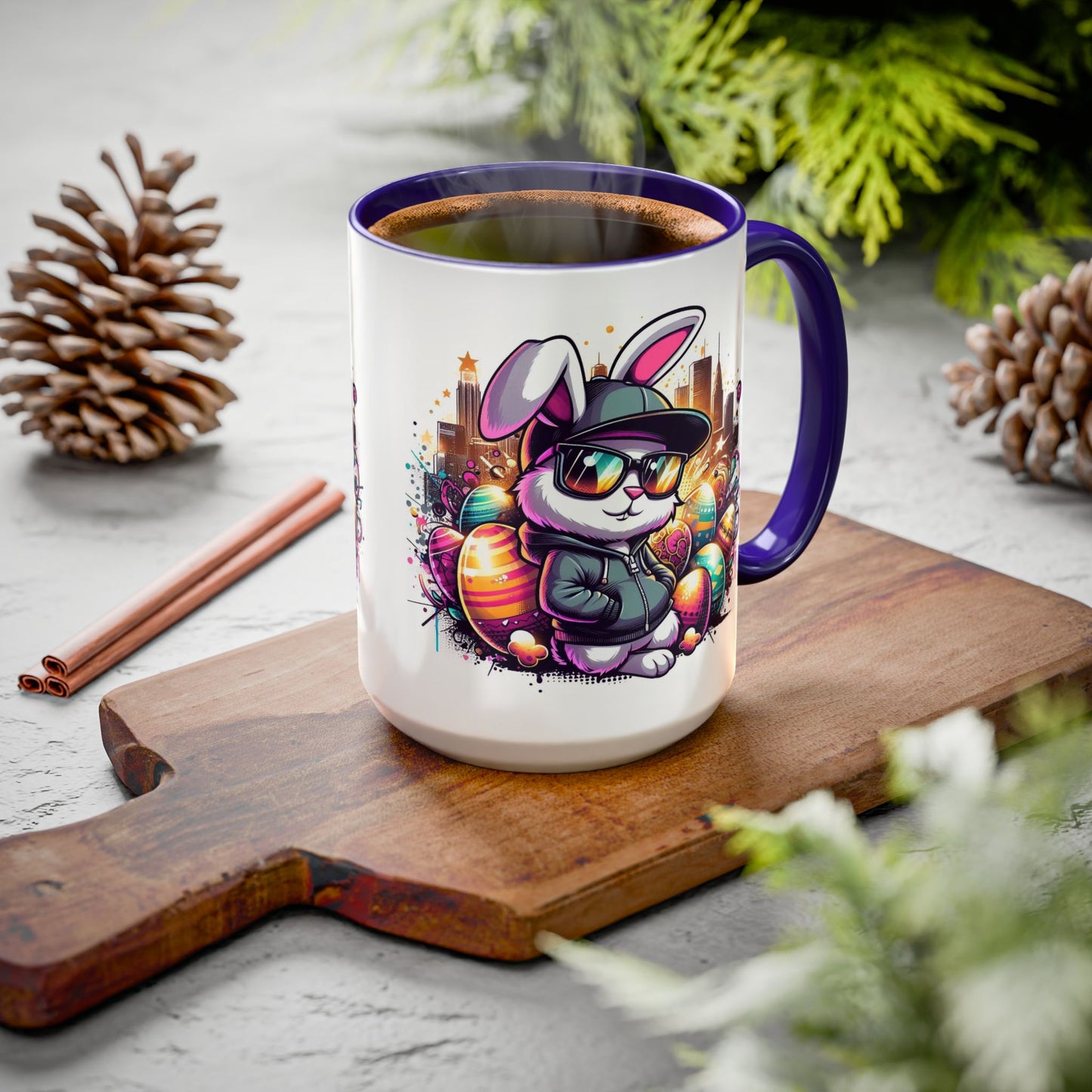 Colorful Easter Bunny Ceramic Coffee Mug – 15oz Large Cup for Coffee, Tea & Cocoa – Cute Spring Gift for Kids & Adults