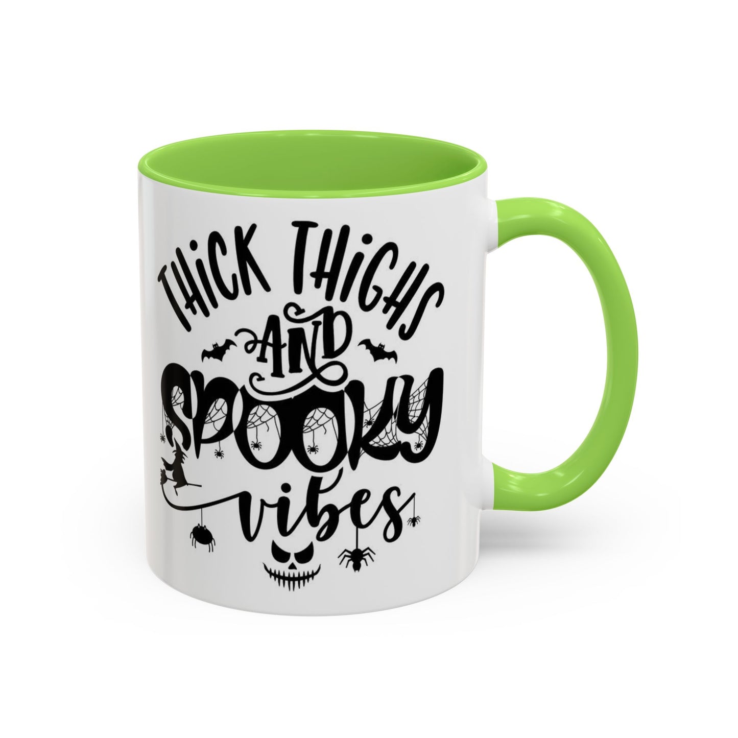 Thick Thighs and Spooky Vibes Color Accent 11 oz Coffee Mug, Halloween Gift Collection