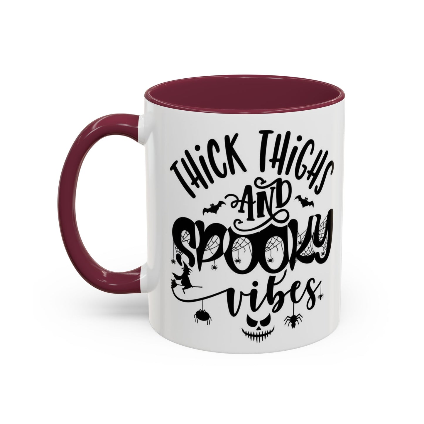 Thick Thighs and Spooky Vibes Color Accent 11 oz Coffee Mug, Halloween Gift Collection