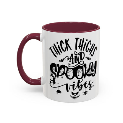 Thick Thighs and Spooky Vibes Color Accent 11 oz Coffee Mug, Halloween Gift Collection