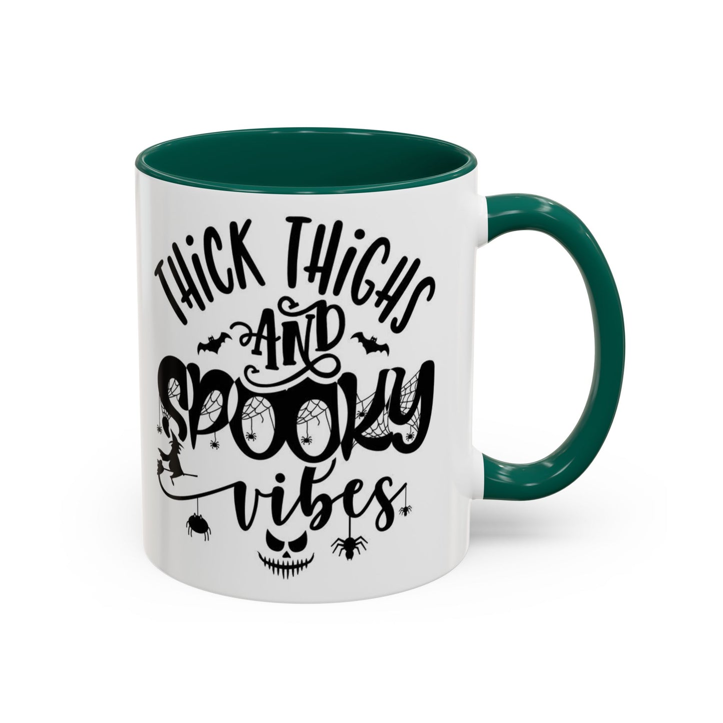 Thick Thighs and Spooky Vibes Color Accent 11 oz Coffee Mug, Halloween Gift Collection