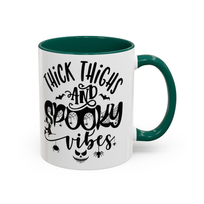 Thick Thighs and Spooky Vibes Color Accent 11 oz Coffee Mug, Halloween Gift Collection