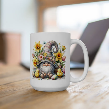 Easter Gnome Ceramic Coffee Mug, Easter Gift, Flower Mug, Cute Chick Design, Coffee Cup, Seasonal Decor
