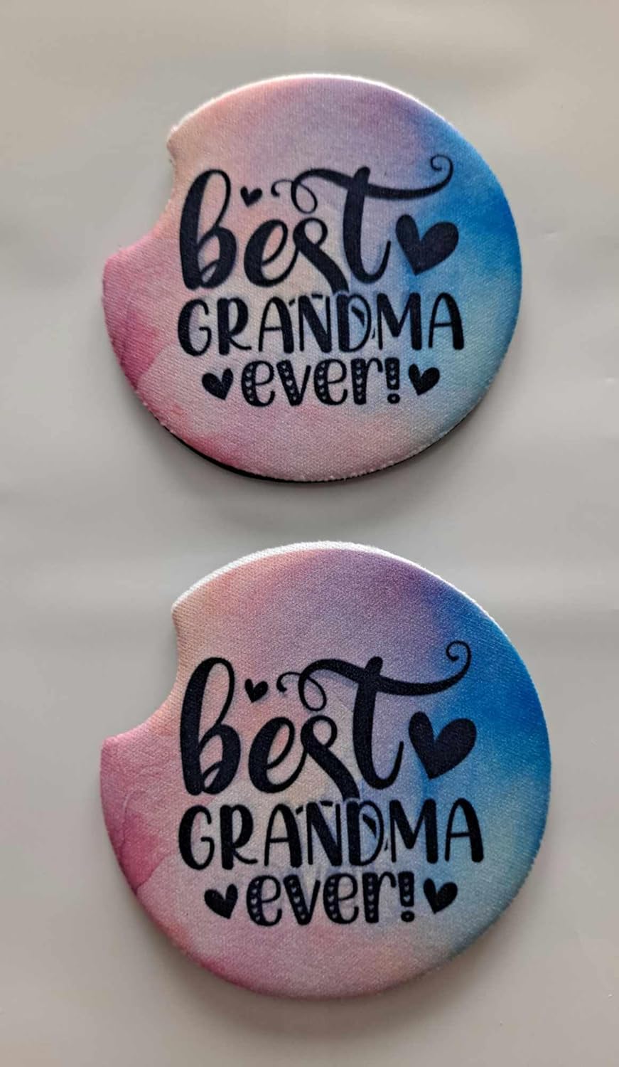 Best Grandma Ever Car Coasters Soft Neoprene - 2 PACK - Car Cup Holder Coaster - Car coasters for Women, Mom, Grandma, Absorbent Car Cupholder Coaster