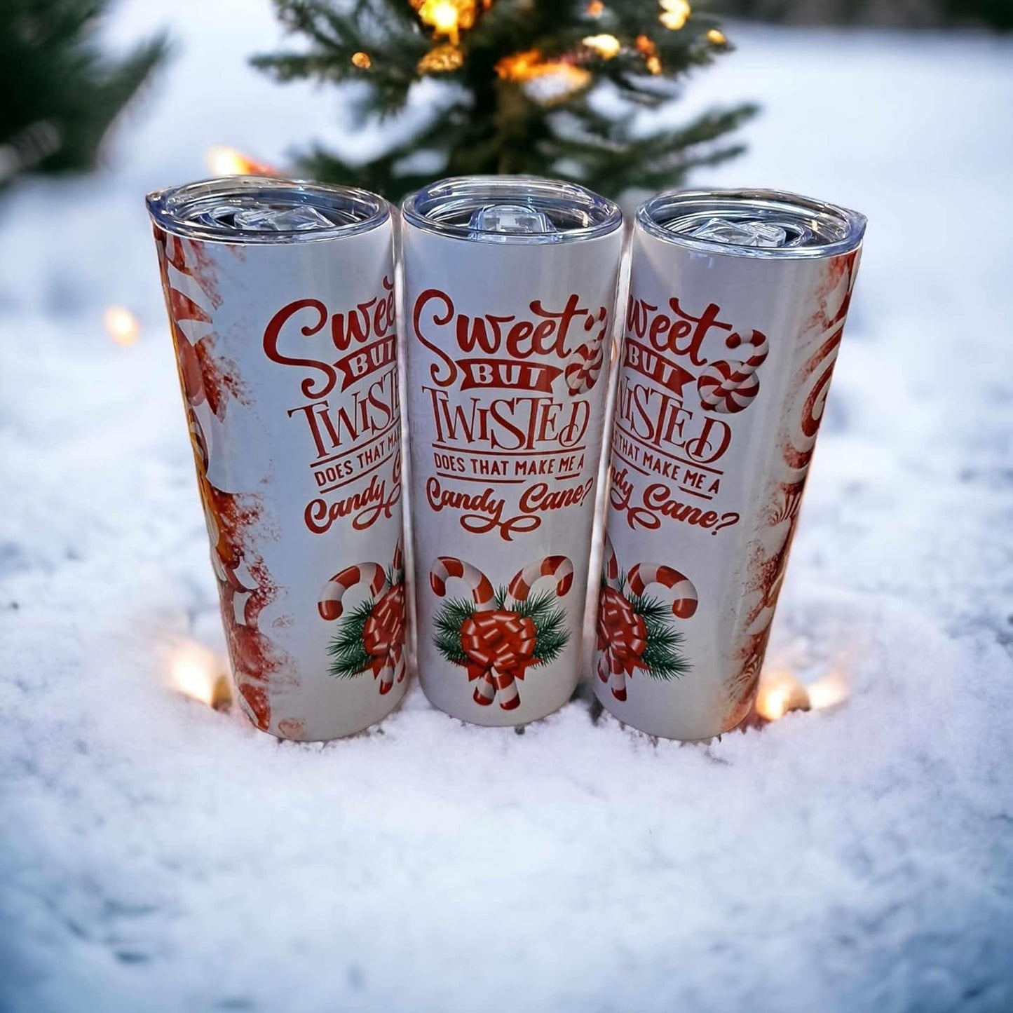 Christmas Tumbler Sweet But Twisted Does That Make Me A Candy Cane 20oz Stainless Steel Tumbler with Lid and Straw Cup Mug